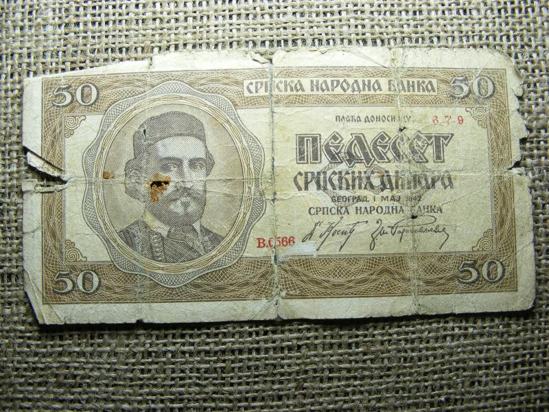 50 dinár, 1942, szerbiai bankjegy