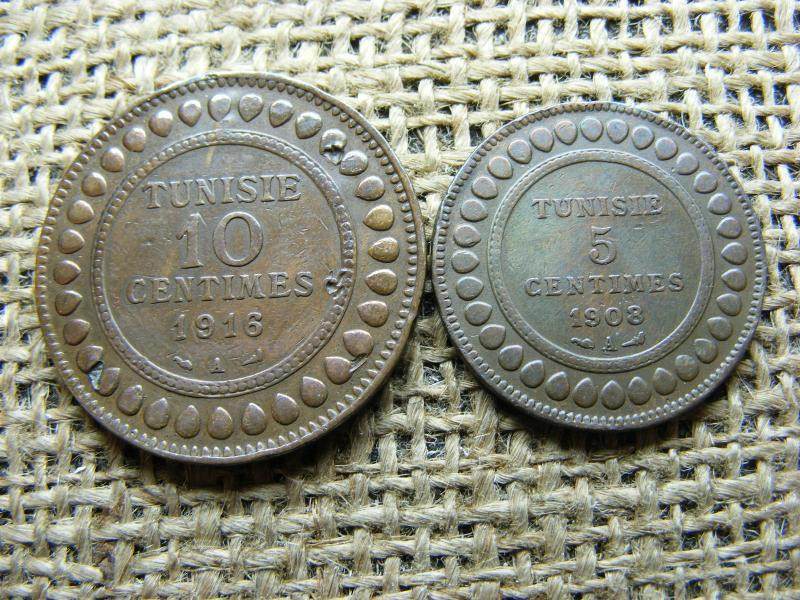 Tunézia 5 és 10 centimes, 1908, 1916