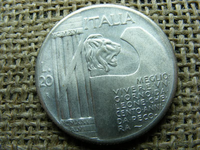 Olasz 20 Lira, 1928, utánveret, 16,43 g