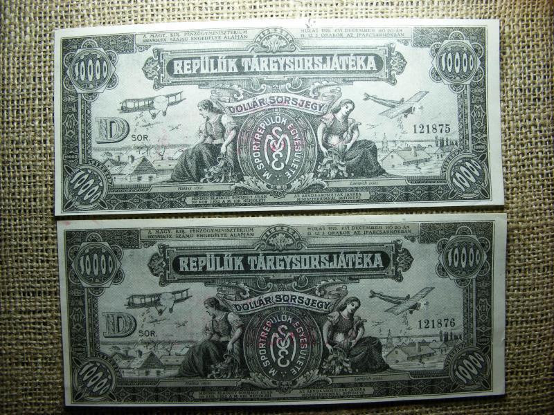 Repülők Tárgysorsjátéka 10000 K dollár, 1926, 2 db hajtatlan