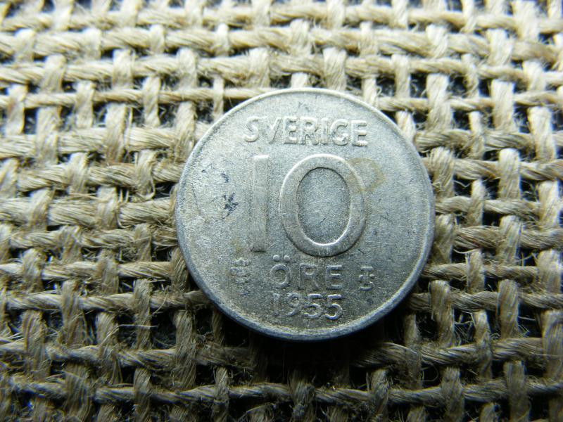 Svéd 10 öre érme, 1955, ezüst