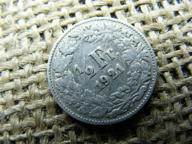 Svájc, 1/2 frank 1921, ezüst