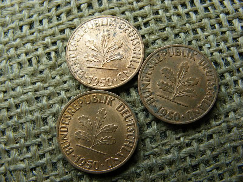 1 Pfennig, 1950, D,F,D