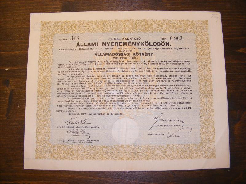 Államadóssági Kötvény, 1941, 200 pengő