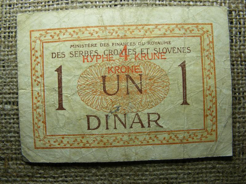 1 dinár, 1919, Szlovénia, 4 korona felülbélyegzés