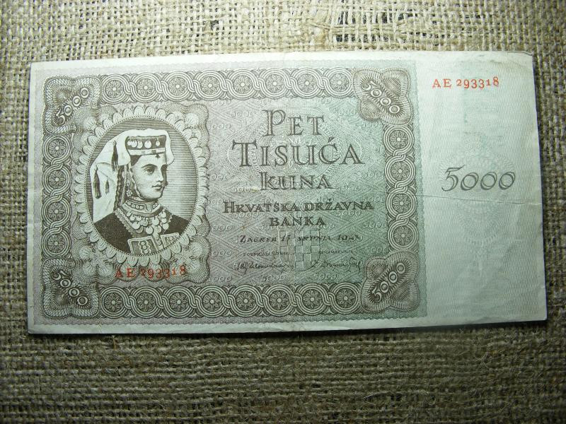 5000 kuna bankjegy, 1943, ritka, 2 betűs sorszám