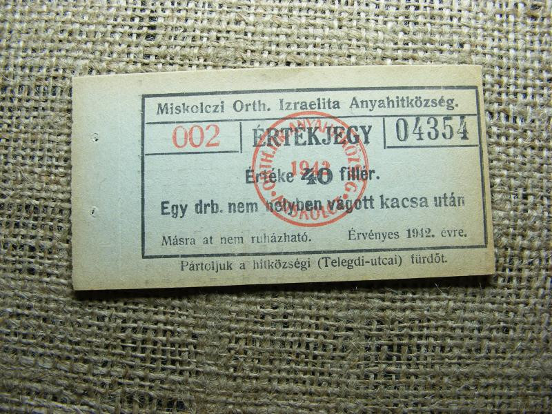Miskolci Izr. Hitközség Bárca, 1944