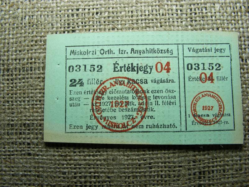 Miskolci Izraelita Hitközség Bárca, 1917