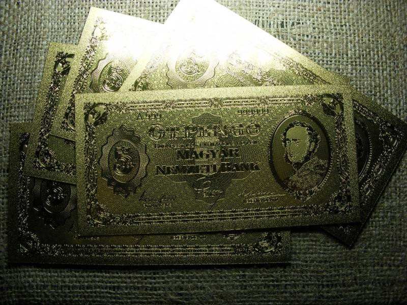 5 pengő, 1926, aranyozott plasztik bankjegy