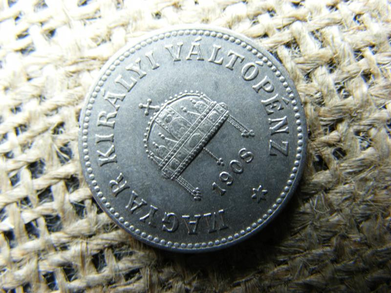10 fillér, 1908, KB címer átüt