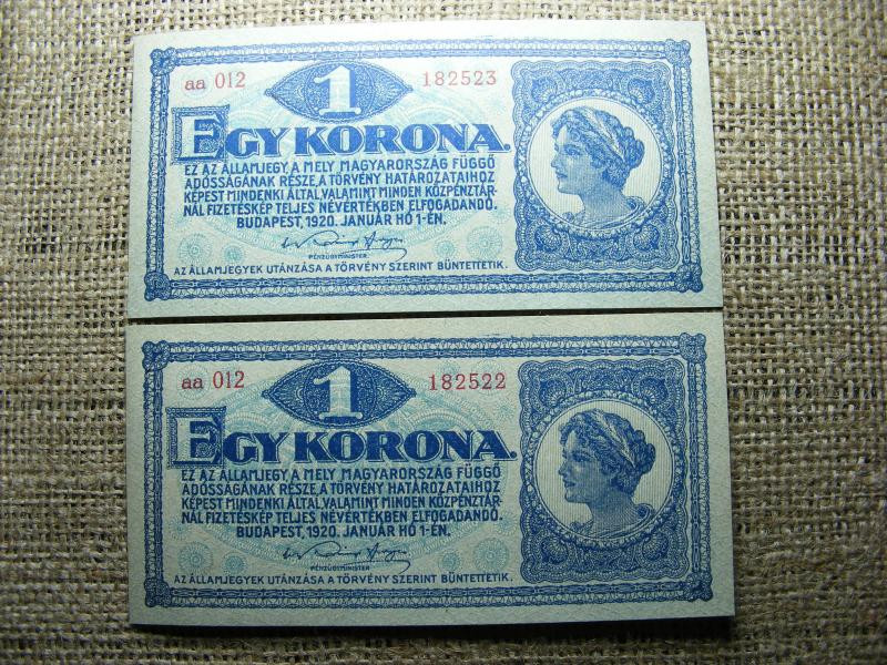 1 korona bankjegy, 1920, sorszámkövető pár