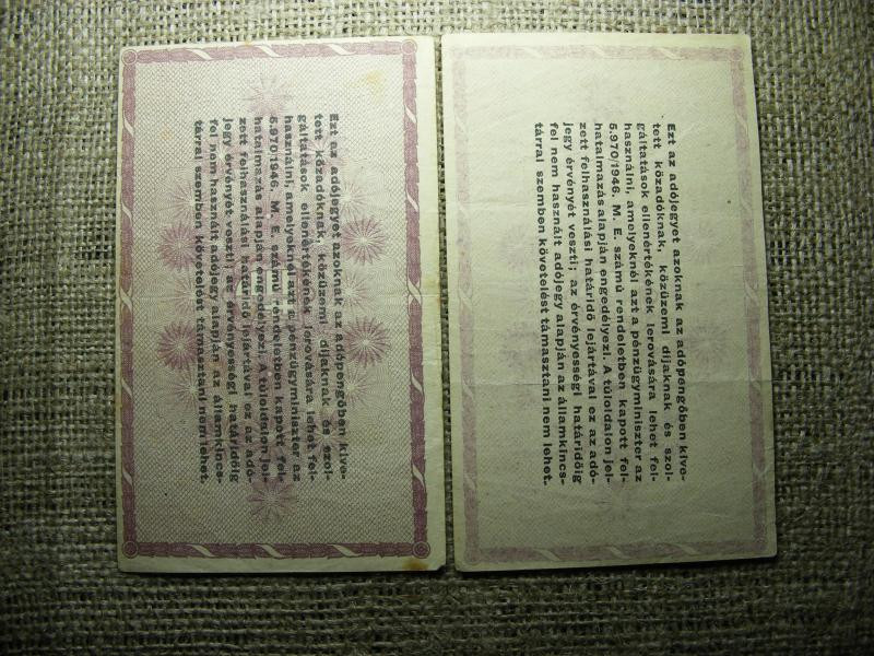 Százezer Adópengő, 1946, 2 db, színhiányos, hibás