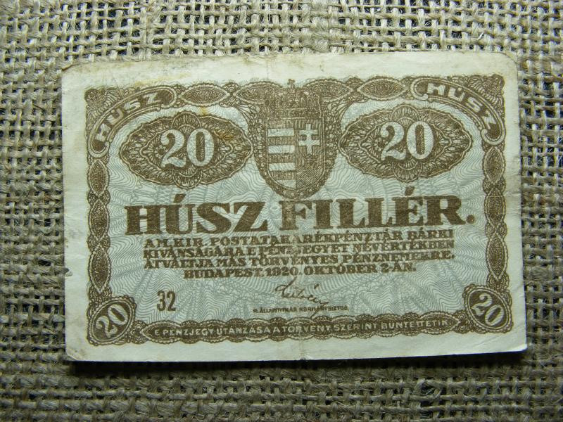 20 fillér bankjegy, 1920, 32-es sorozat