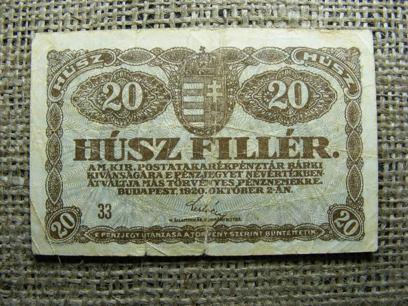 20 fillér bankjegy, 1920, 33-as sorozat