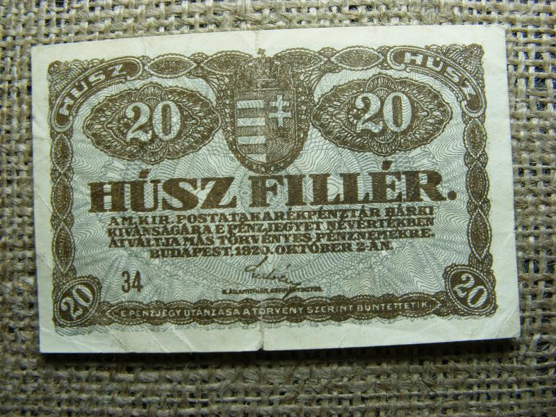 20 fillér bankjegy, 1920, 34-es sorozat