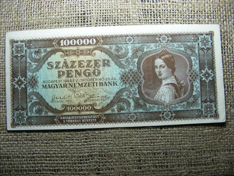 Százezer pengő, 1945, hibás nyomat, elcsúszott