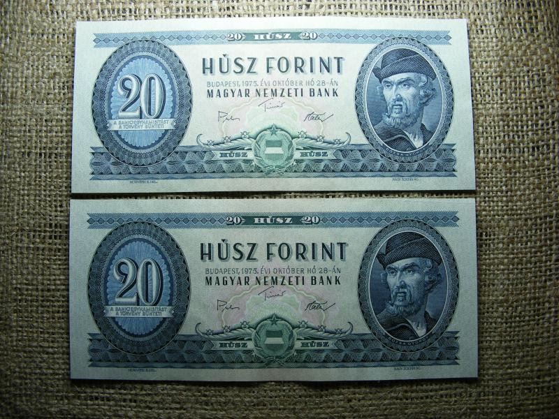 20 forintos bankjegy, 1975, sorszámközeli pár