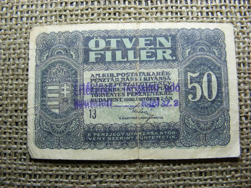 50 fillér, 1920, felülbélyegzett