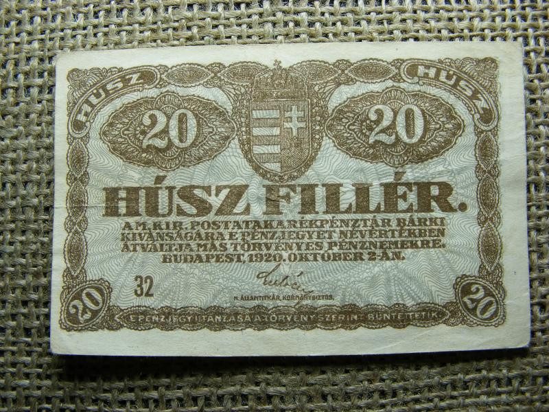20 fillér bankjegy, 1920, 32 színes