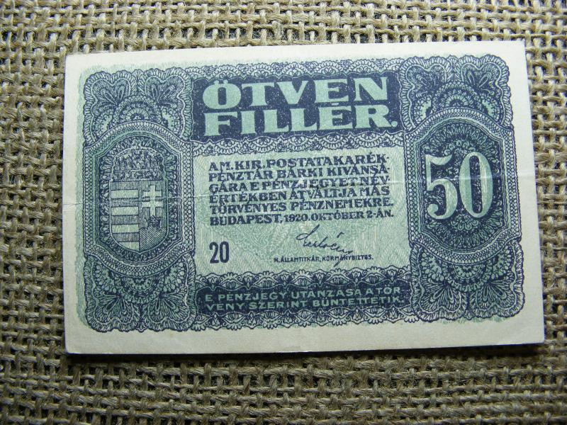 50 fillér bankjegy, 1920, 20. sorozat