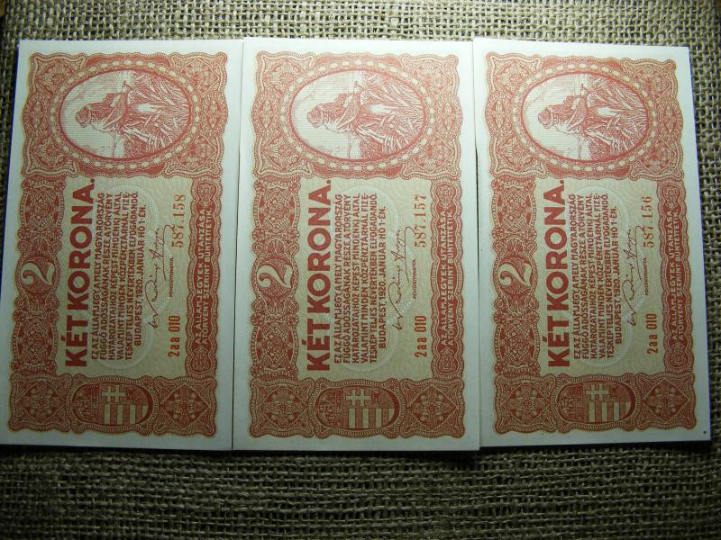 2 korona, 1920, UNC sorszámkövető, 3 db