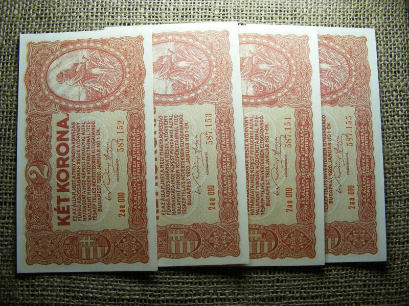 2 korona, 1920, UNC sorszámkövető, 4 db