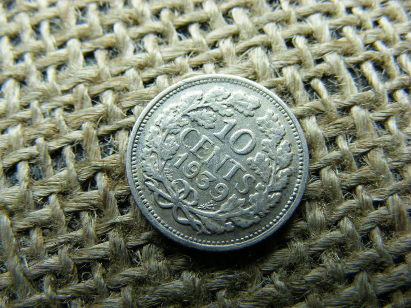 Hollandia, 10 cent, 1939, ezüst