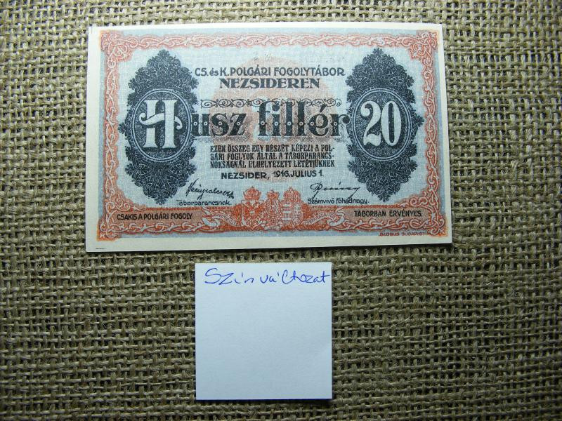 Nezsider 20 fillér, 1916, színváltozat, Adamo HHE-1.2.3