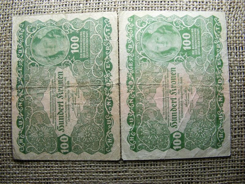100 korona, 1922, 2 db, színváltozat