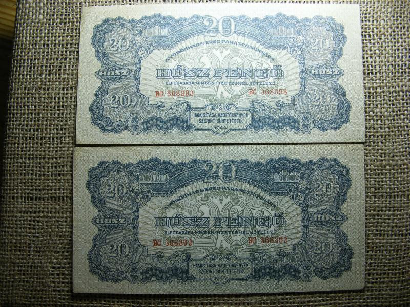 20 pengő, 1944, vörös hadsereg, 2 db sorszámkövető, BC
