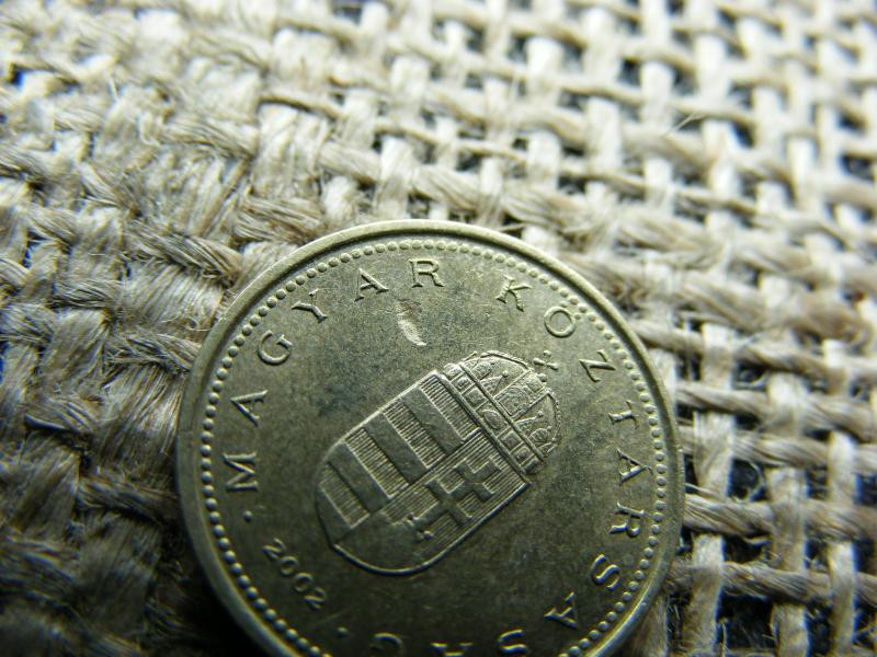 1 forintos érme, 2002, verdehibás, idegen anyag benyomódás