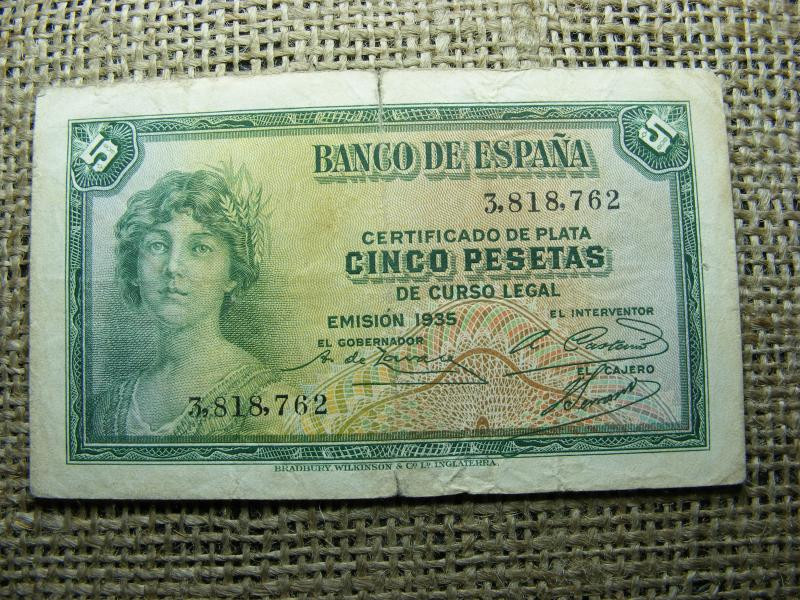 5 Pesetas Bankjegy, 1935, Spanyolország