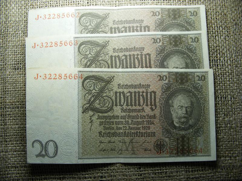 Birodalmi 20 márka, 1929, 3 db sorszámkövető