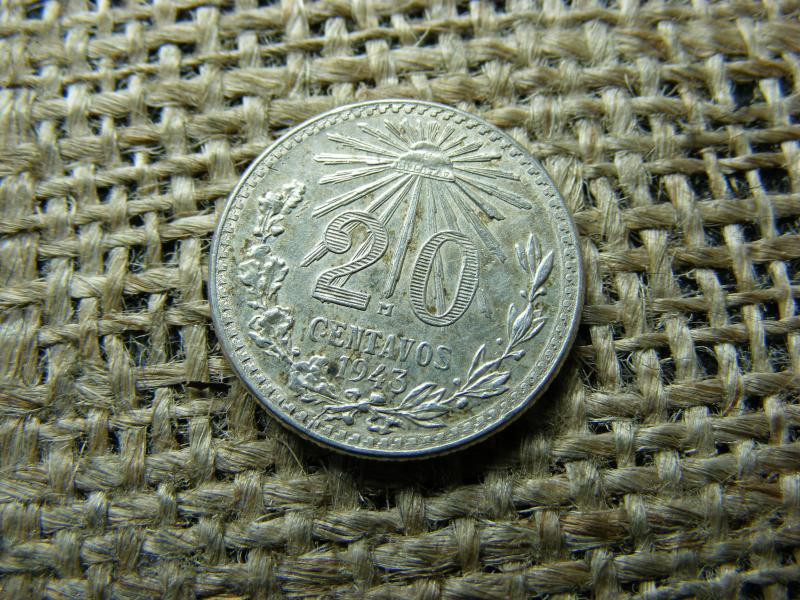 Mexikó, 20 centavos, 1943, ezüst