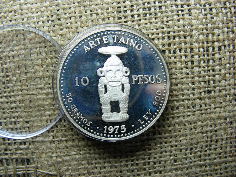 Dominikai Köztársaság 10 Pesos, 1975, PP Ezüst