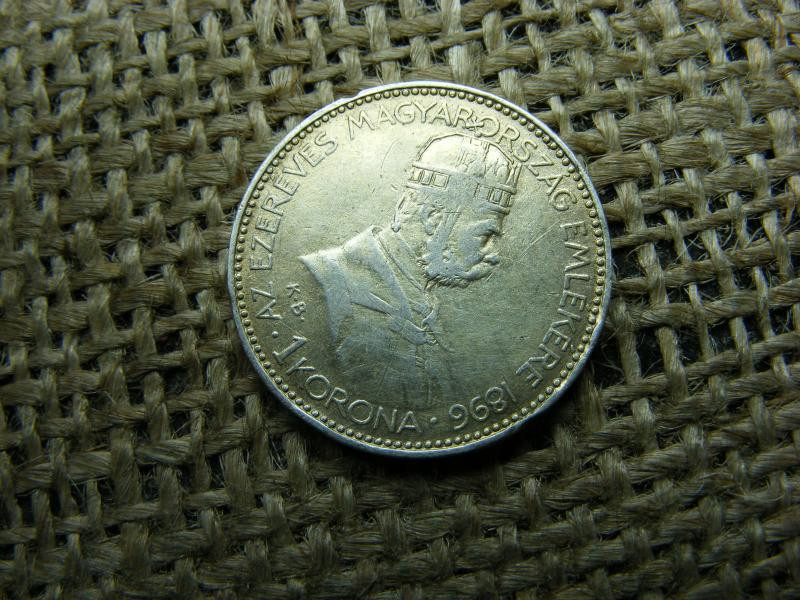 Ezüst 1 korona, 1896 KB, Millennium, aranyozott