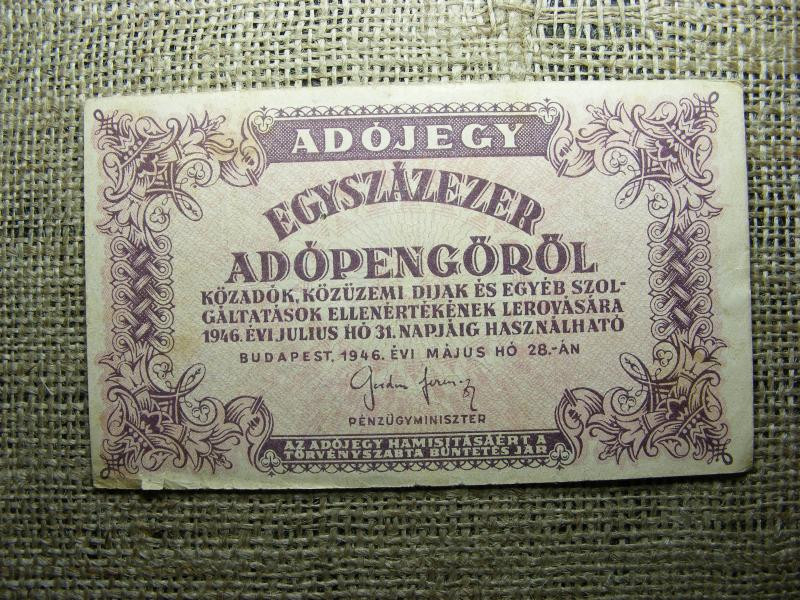 Százezer adópengő, 1946, hibás, nyomdahibás