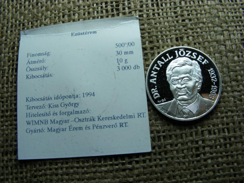 Antall József Emlékérem, 1990-1993, PP ezüst