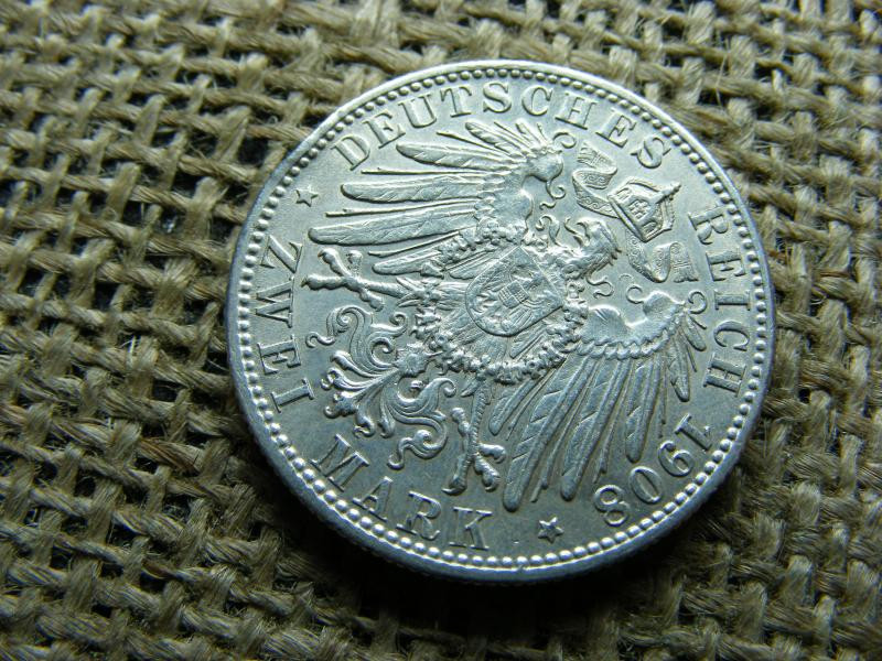 Ezüst 2 márka, 1908 F, ritka