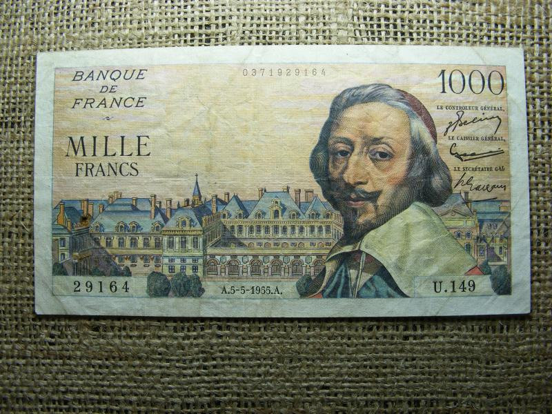 Franciaország 1000 frankos bankjegy, 1955, V2
