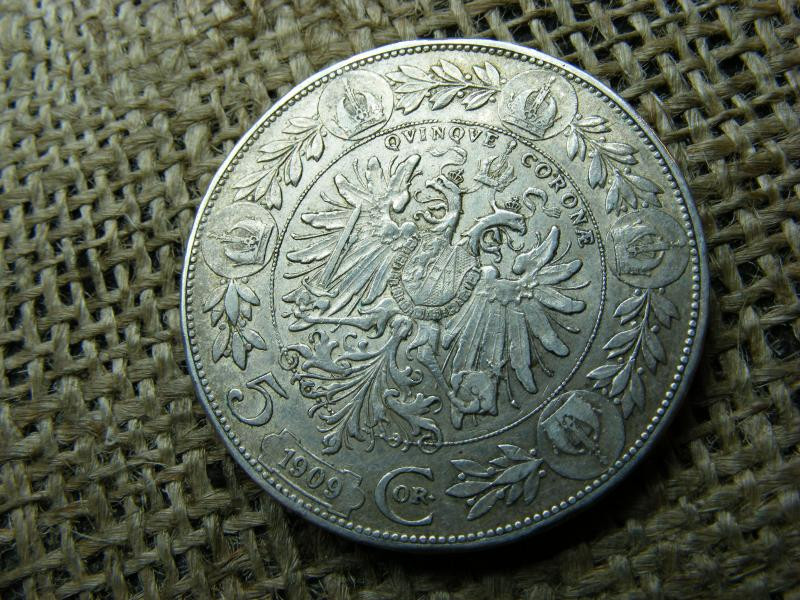 Ezüst 5 korona érme, 1909, Corona