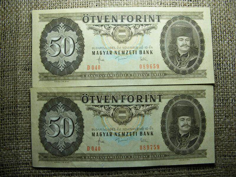 50 forintos bankjegy, 1983, ívben egymás alatt