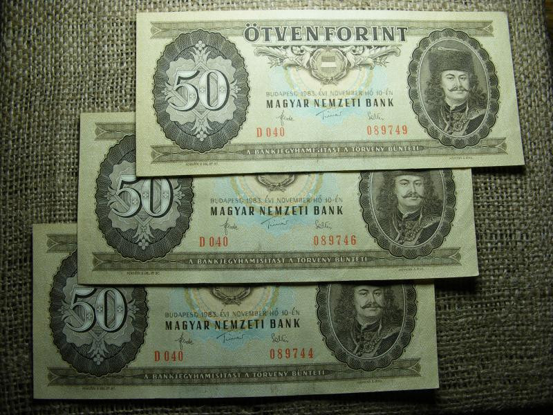 50 forintos bankjegy, 1983, 3db sorszám közeli
