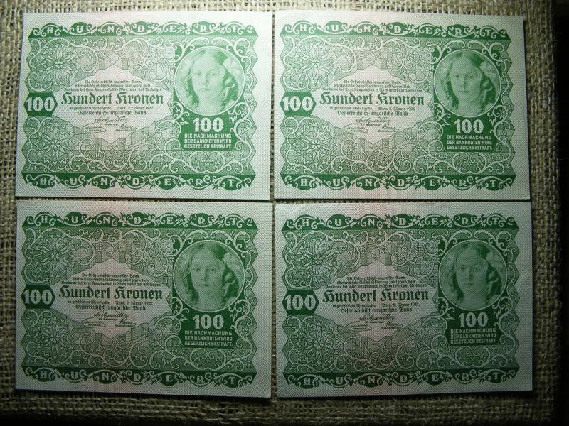 100 korona, 1922, 4 db sorszámkövető pár