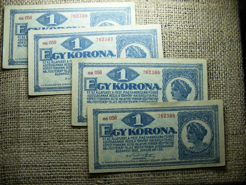 1 korona bankjegy, 1920, 4 db sorszámkövető