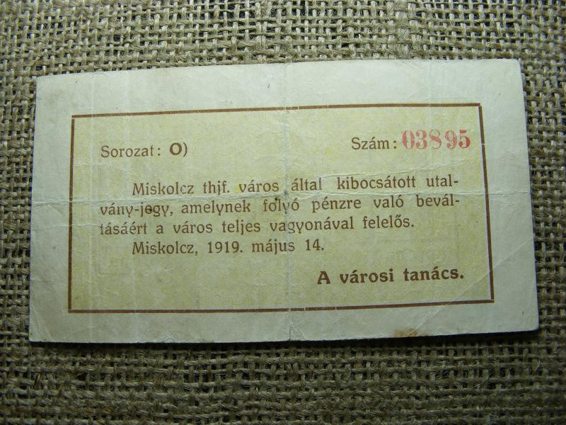 Miskolc 2 korona, 1919, szükségpénz