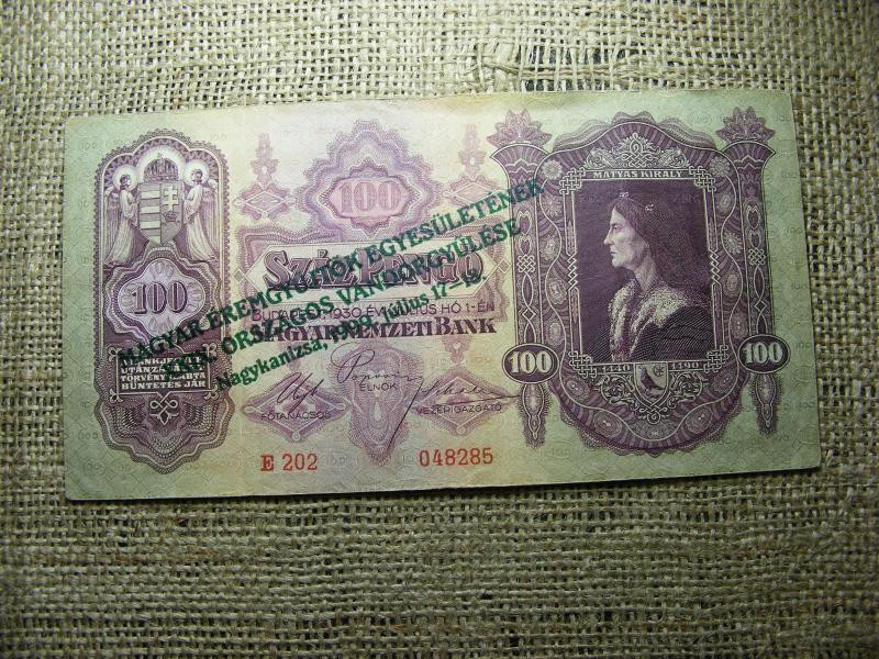 100 pengő, 1930, felülbélyegzés Nagykanizsa