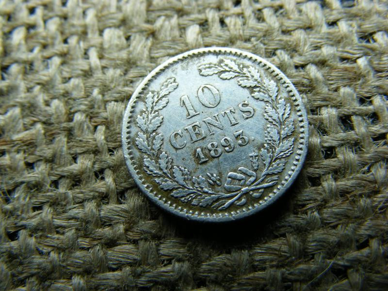 Holland 10 cents érme, 1893, ezüst