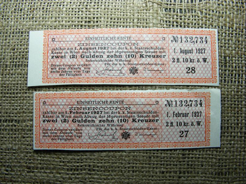 10 krajcár papírpénz, 1927, 2 db, kreuzer, kupon
