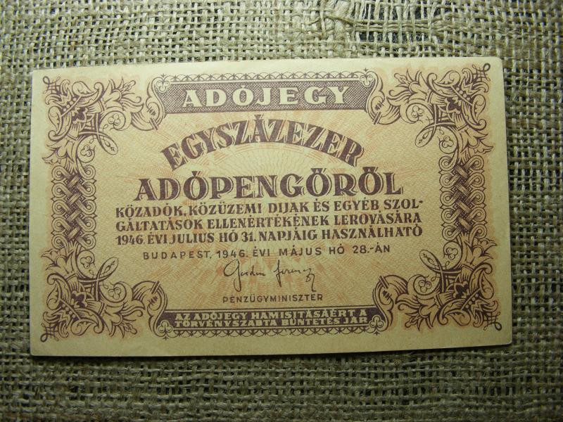 Százezer Adópengő, 1946, eltolódott hátlapi szöveg